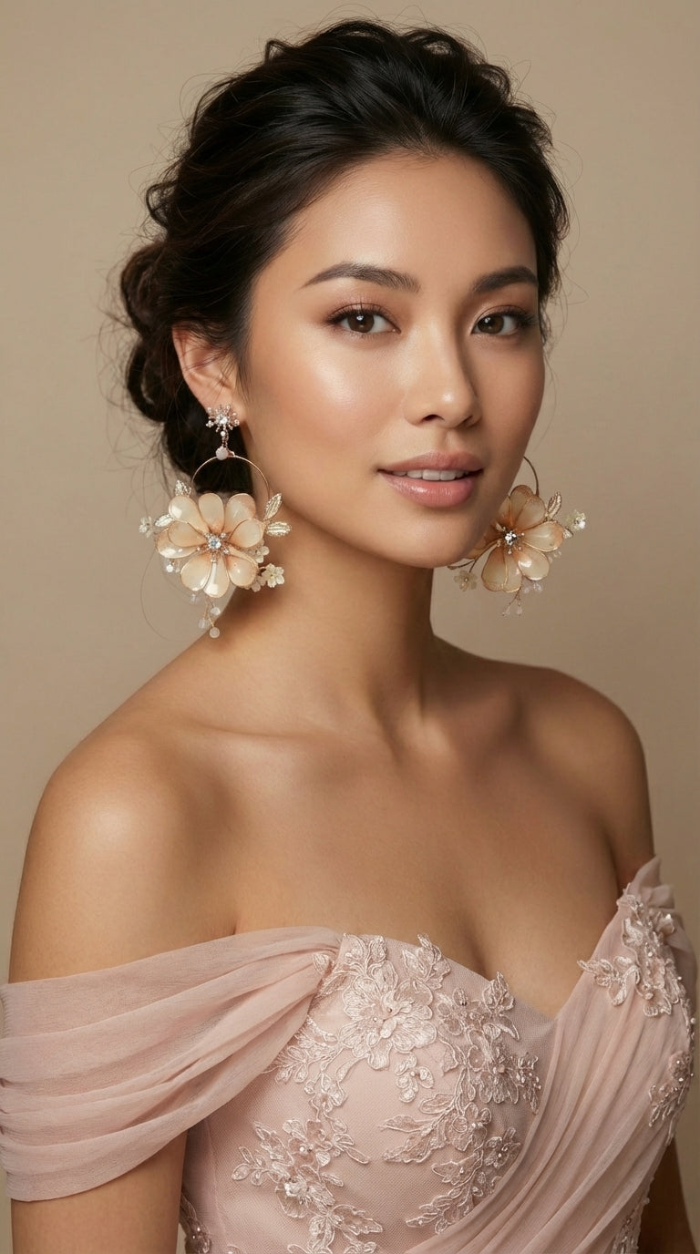 Peach Mist Floral Earrings